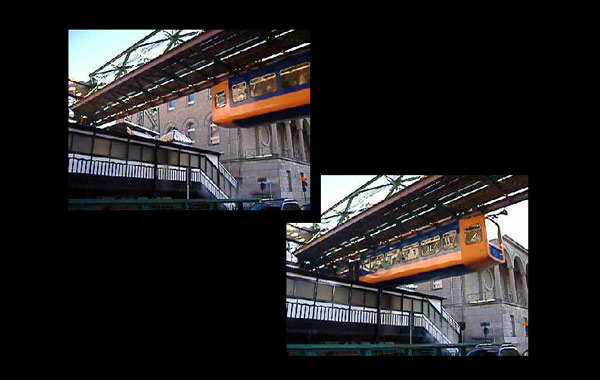 Klicken zum Download ( 601 KB ) des Video-Clips: Schwebebahn bei der Einfahrt in den Bahnhof Landgericht am 14. Januar 2006