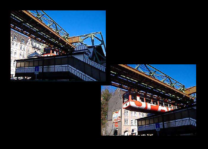 Klicken zum Download ( 484 KB ) des Video-Clips: Schwebebahn bei der Ausfahrt aus dem Bahnhof Landgericht am 14. Januar 2006