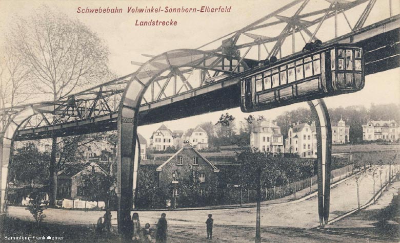 Die Landstrecke der Schwebebahn an der Grotenbeck 1911 (Sammlung Frank Werner)