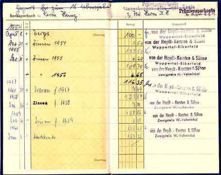 Banksparbuch von der Heydt-Kersten & Söhne 1954 anonymisiert (Sammlung Dieter Kraß)