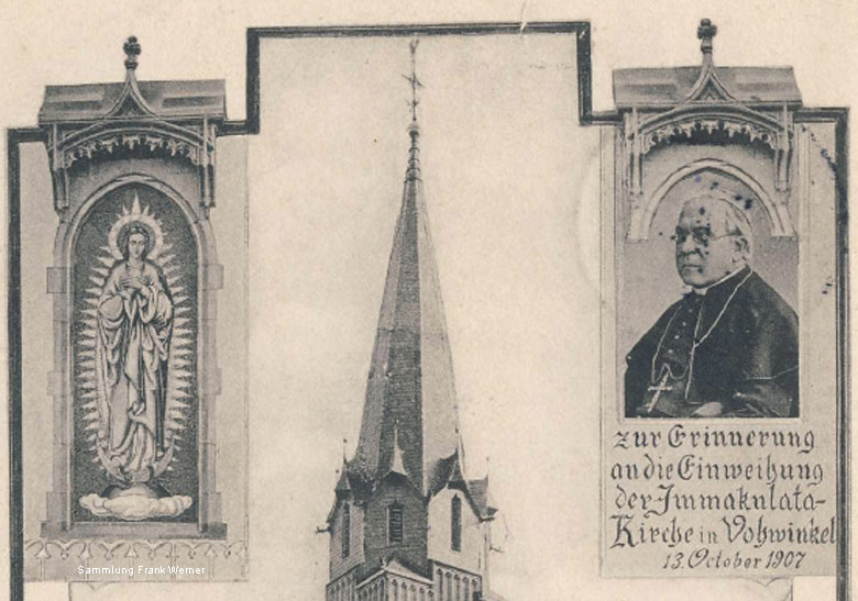 Die Immakulata-Kirche in Vohwinkel auf einer Postkarte von 1907 - Ausschnitt (Sammlung Frank Werner)