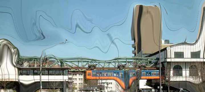 Schwebebahn zwischen Haltestelle und Wagenhalle in Oberbarmen 2003