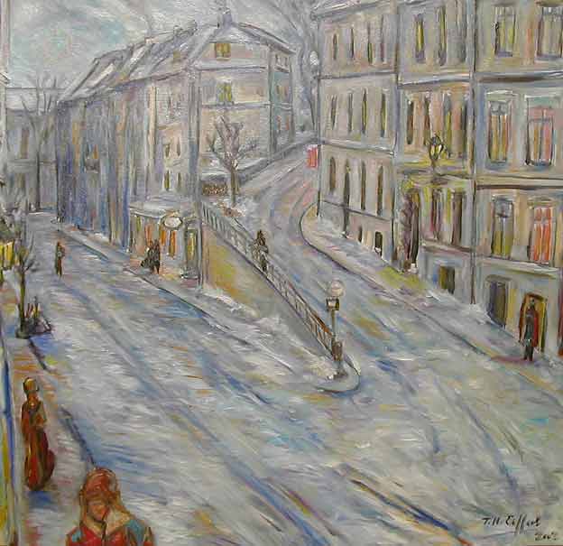 Luisenstraße bei Winter - Gemälde von Thomas Eiffert Galerie Blickfang (Foto Steffen Schneider Galerie Blickfang)