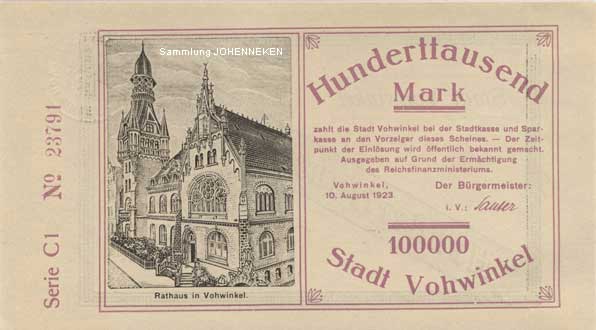 Notgeld Vohwinkel Hunderttausend Mark