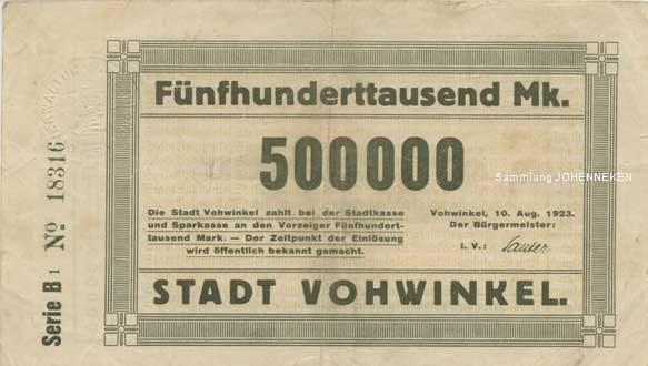 Notgeld Vohwinkel Fünfhunderttausend Mark