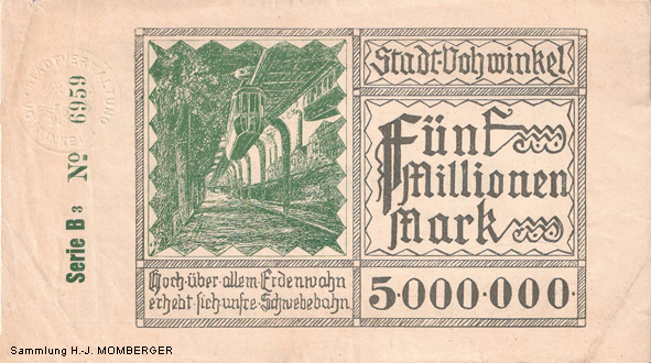 Notgeld Vohwinkel Fünf Millionen Mark (Sammlung H.-J. MOMBERGER)