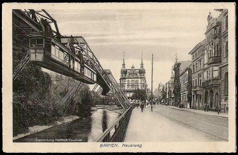 Die Schwebebahn in Barmen am Neuerweg auf einer Postkarte von 1917 (Sammlung Helmut Fournier)