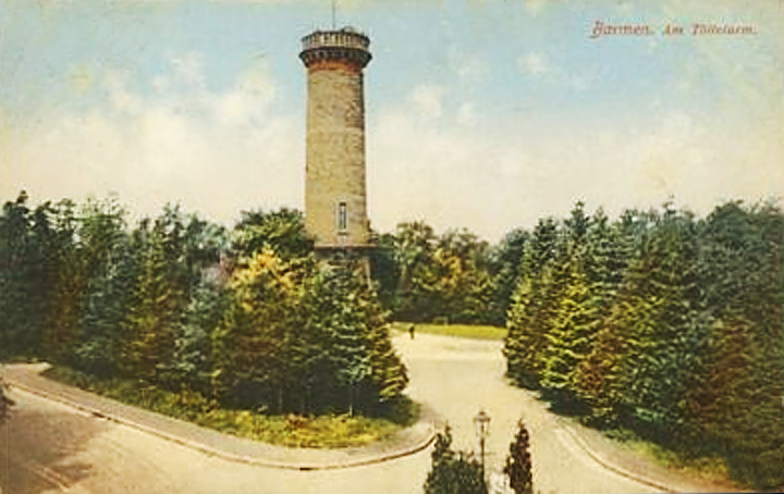 Tölleturm in Barmen auf einer Postkarte von 1909