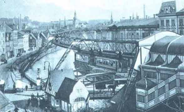 Schwebebahn an der Werther Brücke in Barmen 1926
