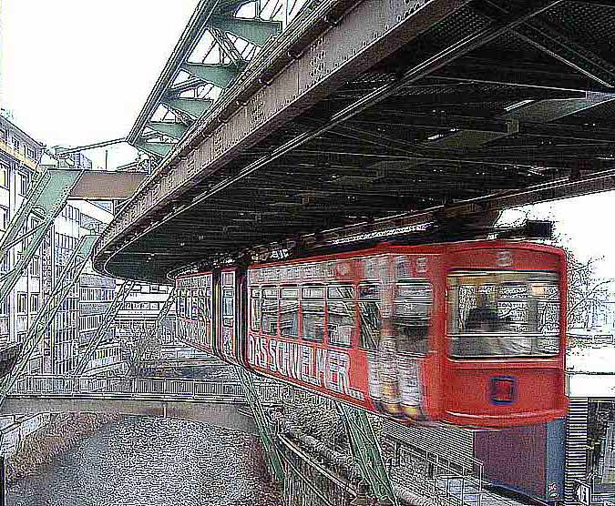 Schwebebahn bei der Ausfahrt aus der Station D&ouml;ppersberg am 4. Februar 2006