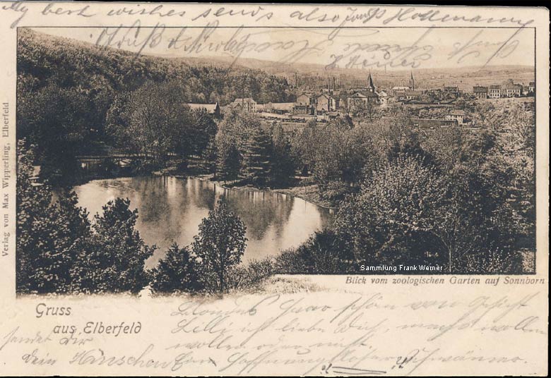 Blick vom Zoologischen Garten Elberfeld auf Sonnborn auf einer Postkarte von 1901 (Sammlung Frank Werner)