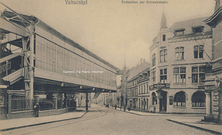 Die Endhaltestelle der Schwebebahn in Vohwinkel auf einer Postkarte von 1905 (Sammlung Frank Werner)