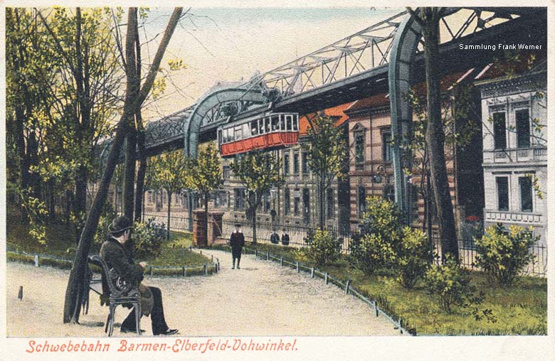 Die Schwebebahn am Stationsgarten in Vohwinkel auf einer Postkarte von 1903 (Sammlung Frank Werner)