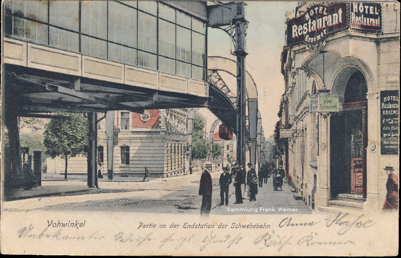 Die Endhaltestelle der Schwebebahn in Vohwinkel auf einer Postkarte von ca. 1908 (Sammlung Frank Werner)