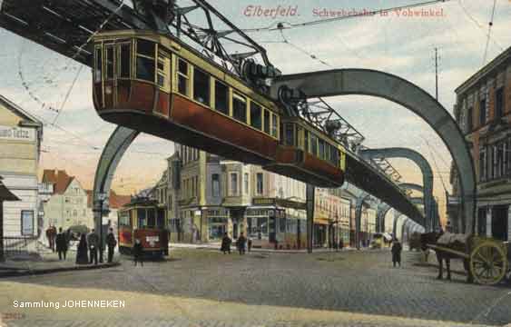 Schwebebahn am Kaiserplatz in Vohwinkel auf einer Postkarte von 1913 (Sammlung Udo Johenneken)
